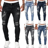 Ripped Skinny Jeans For Men Stylish Casual Denim Pants Vintage Wash Slim Fit Pencil Jeans