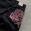 Jeans streetwear unisexe en jean motif fleurs de cerisier Y2K style hip-hop