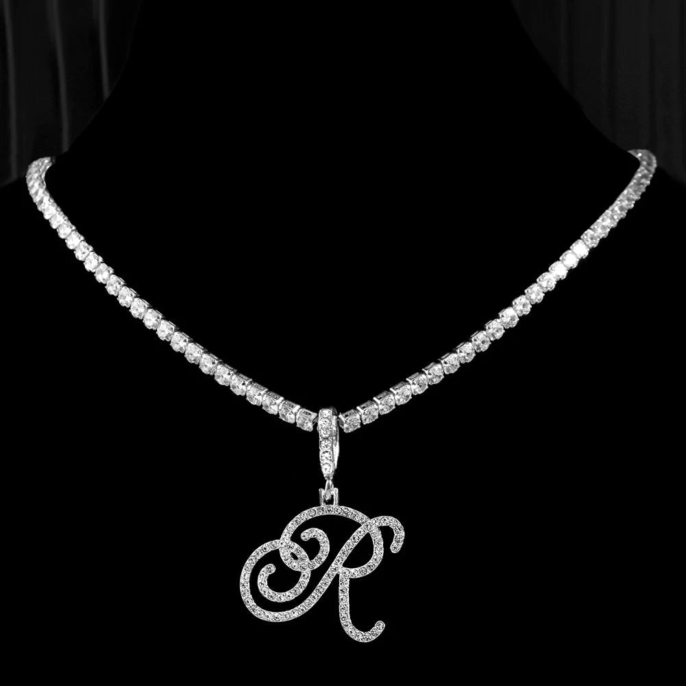 Cursive Initial Name Necklace With Cubic Zirconia In Gold Or Silver For Her Personalized Gift