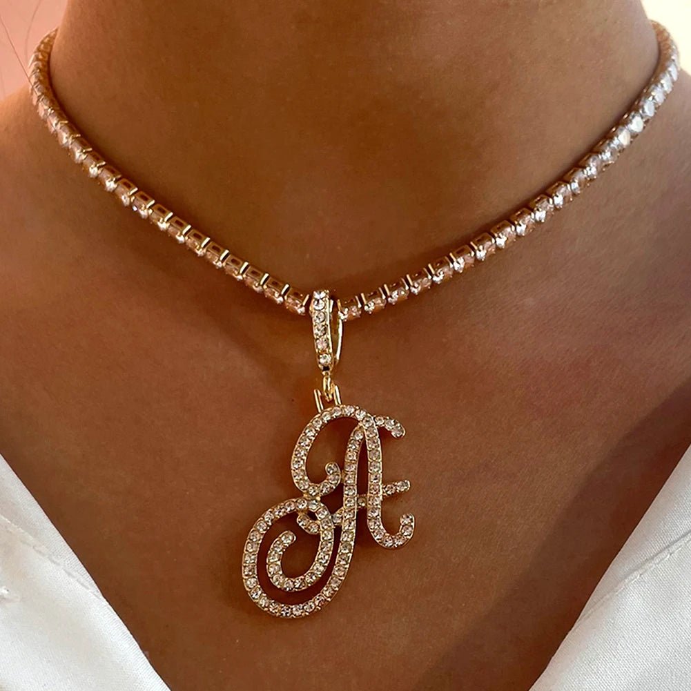 Cursive Initial Name Necklace With Cubic Zirconia In Gold Or Silver For Her Personalized Gift