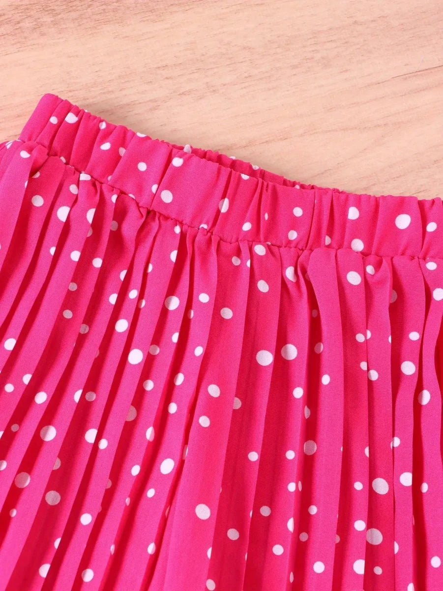 Young Girls Fashion 3-Season Set pink polka-dot woven pants with elastic waistband and pleats