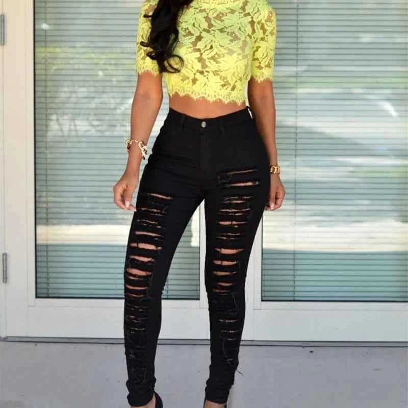 High Waist Ripped Jeans for Women