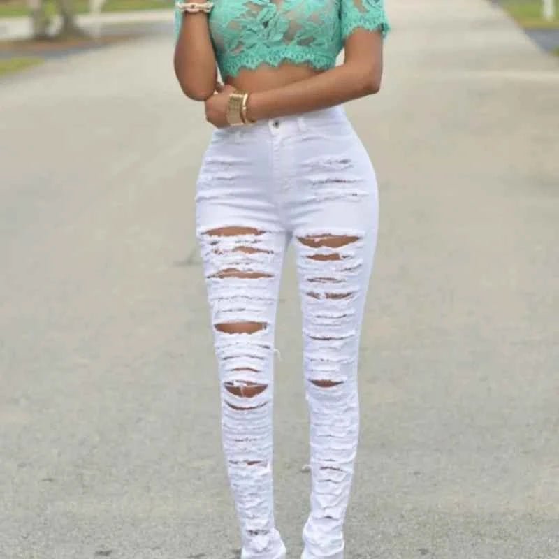 High Waist Ripped Jeans for Women