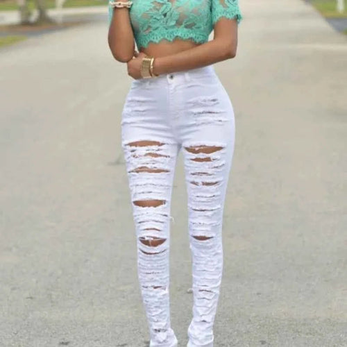 High Waist Ripped Jeans for Women
