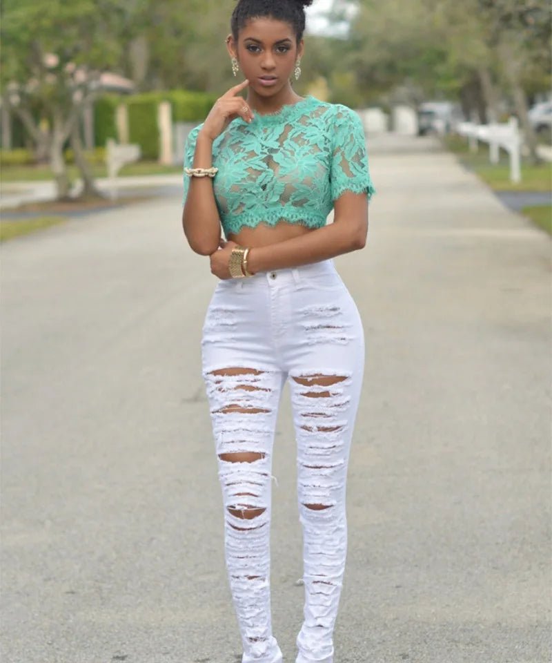 High Waist Ripped Jeans for Women