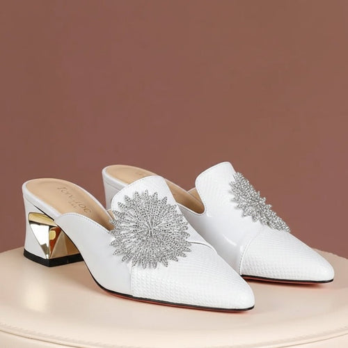 Marlisasa Women Slip On Square Heel Pumps With Pearl Detail Lightweight Comfort For All Day Wear
