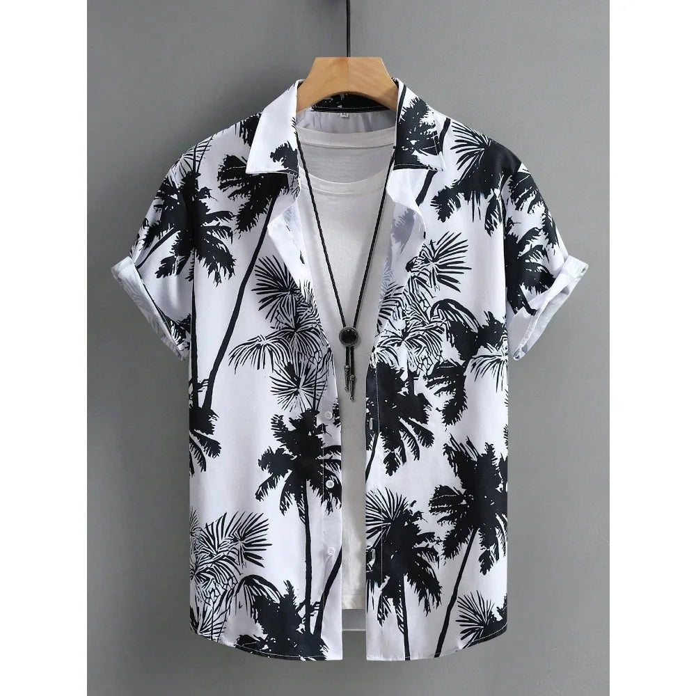 Mens Black Hawaiian Print Shirt Lightweight Beachwear Relaxed Fit Casual Luxury For Men