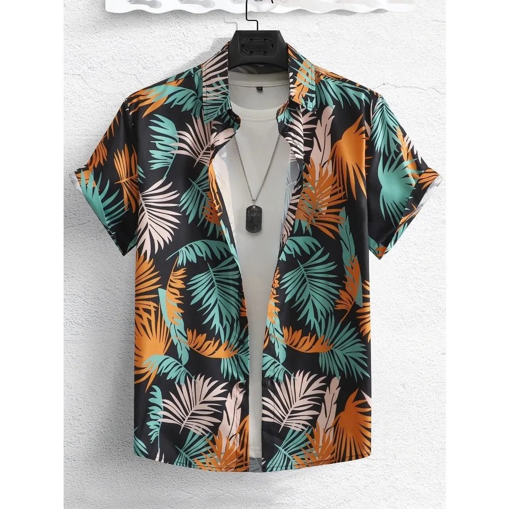 Mens Black Hawaiian Print Shirt Lightweight Beachwear Relaxed Fit Casual Luxury For Men