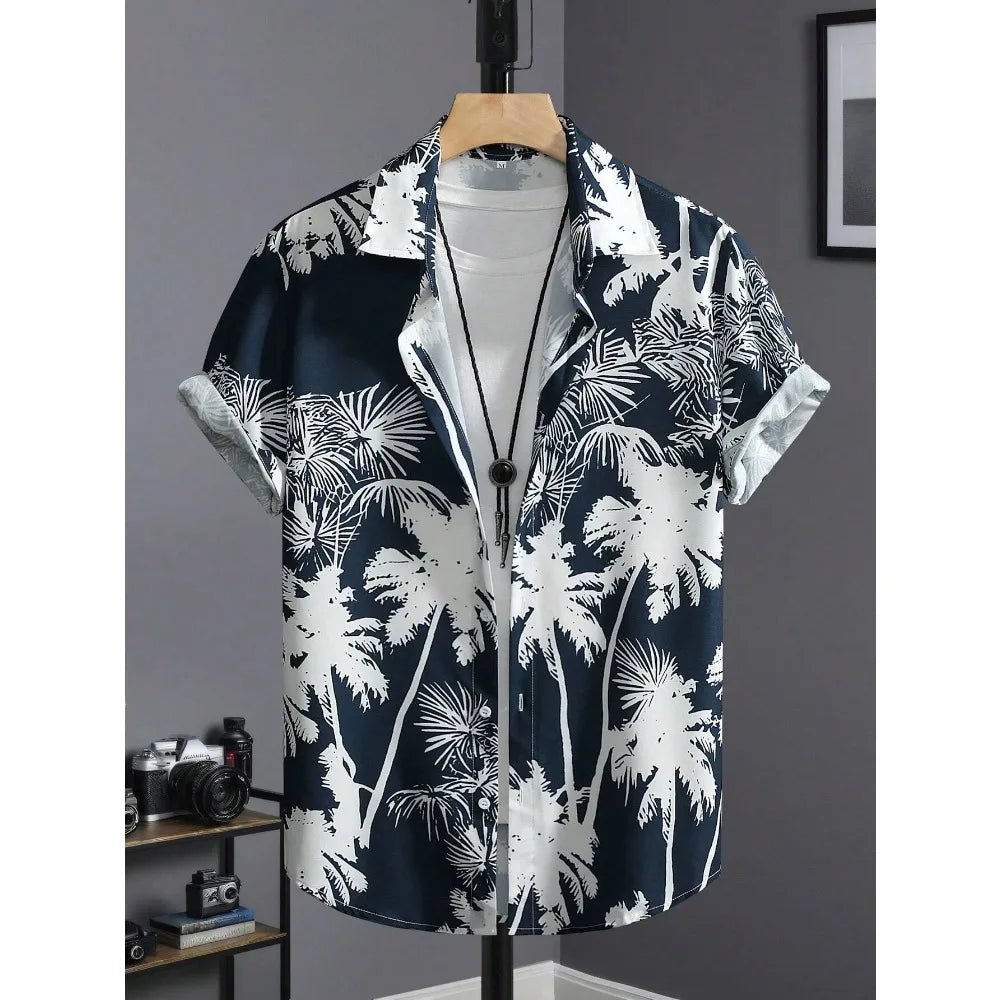 Mens Black Hawaiian Print Shirt Lightweight Beachwear Relaxed Fit Casual Luxury For Men