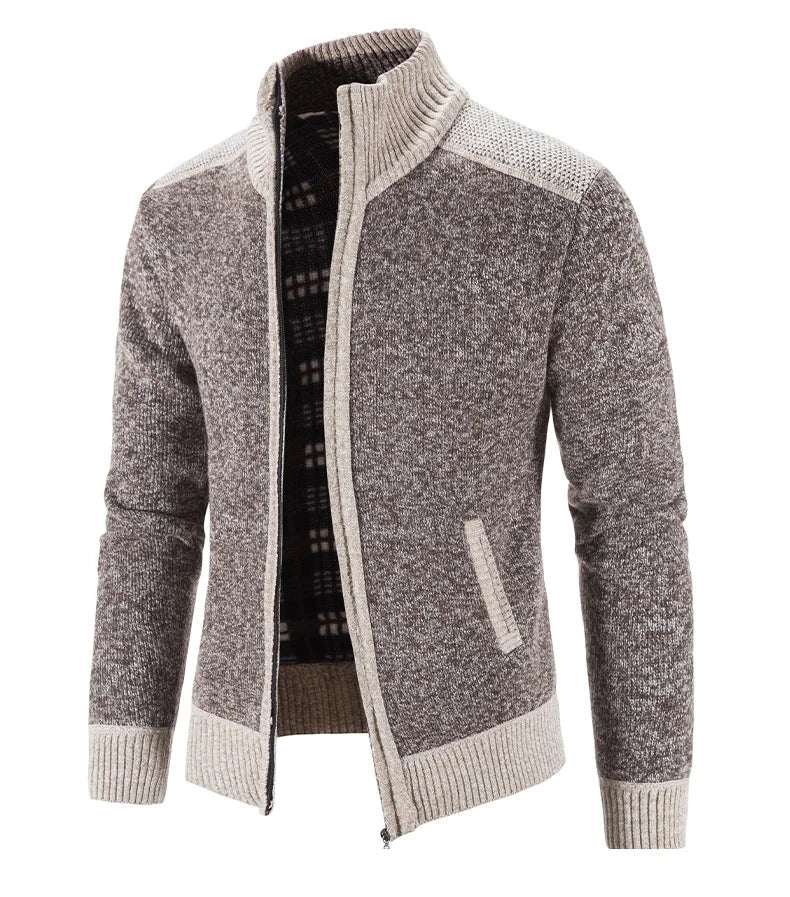 Men's Color-Block Knit Zip-Up Jacket