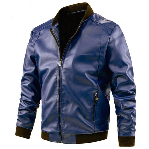 Men’s Faux Leather Bomber Jacket with Ribbed Trim Men's Jackets
