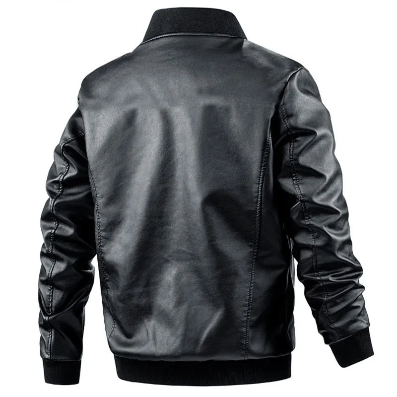 Men’s Faux Leather Bomber Jacket with Ribbed Trim Men's Jackets