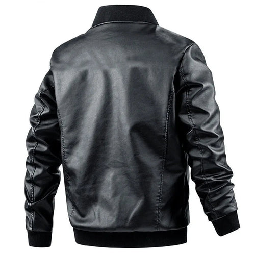 Men’s Faux Leather Bomber Jacket with Ribbed Trim Men's Jackets