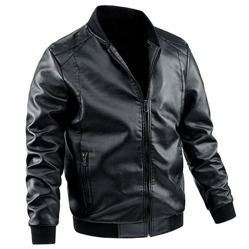 Men’s Faux Leather Bomber Jacket with Ribbed Trim Men's Jackets