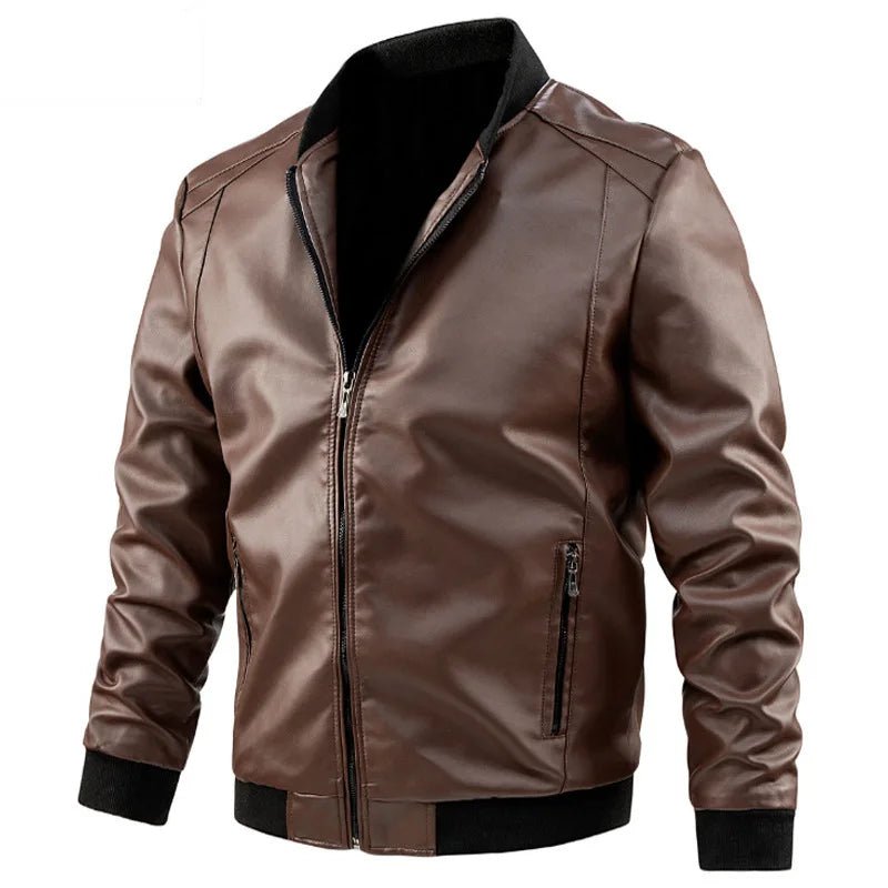 Men’s Faux Leather Bomber Jacket with Ribbed Trim Men's Jackets