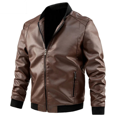Men’s Faux Leather Bomber Jacket with Ribbed Trim Men's Jackets