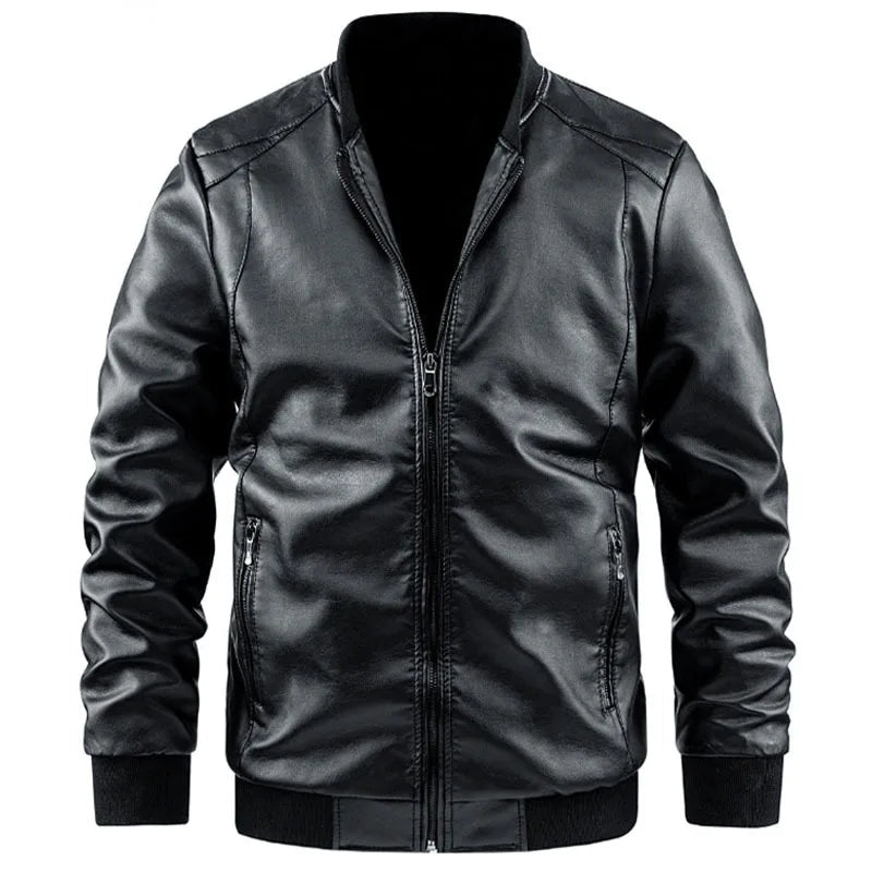 Men’s Faux Leather Bomber Jacket with Ribbed Trim Men's Jackets