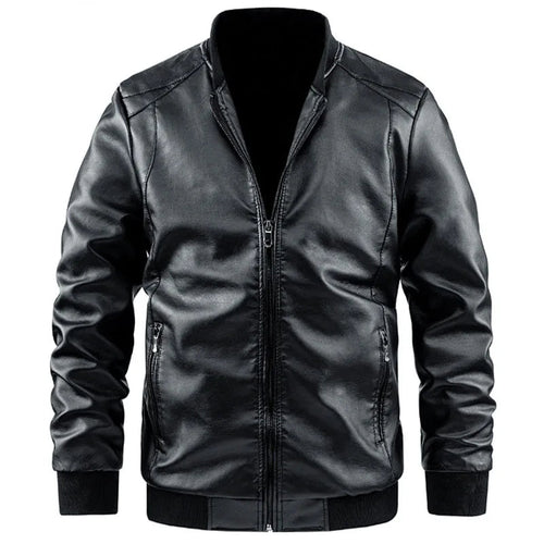 Men’s Faux Leather Bomber Jacket with Ribbed Trim Men's Jackets