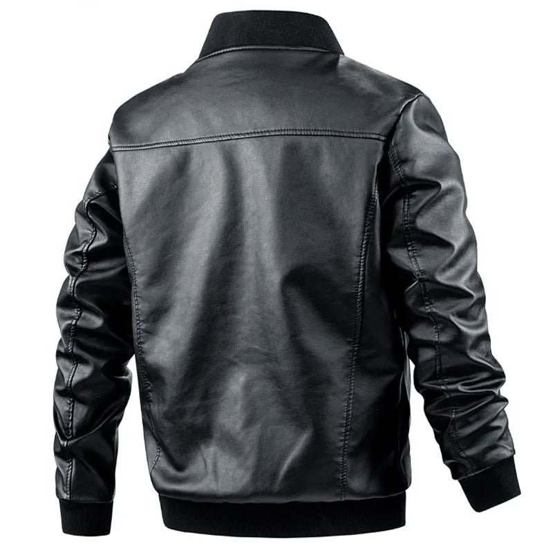 Men’s Faux Leather Bomber Jacket with Ribbed Trim Men's Jackets