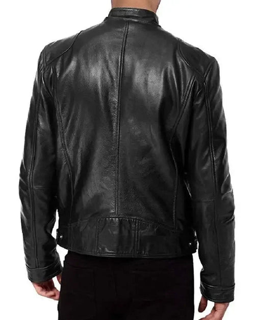 Men’s Faux Leather Stand-Collar Biker Jacket Men's Jackets