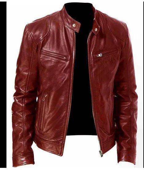 Men’s Faux Leather Stand-Collar Biker Jacket Men's Jackets