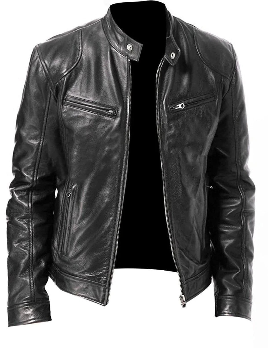 Men’s Faux Leather Stand-Collar Biker Jacket Men's Jackets