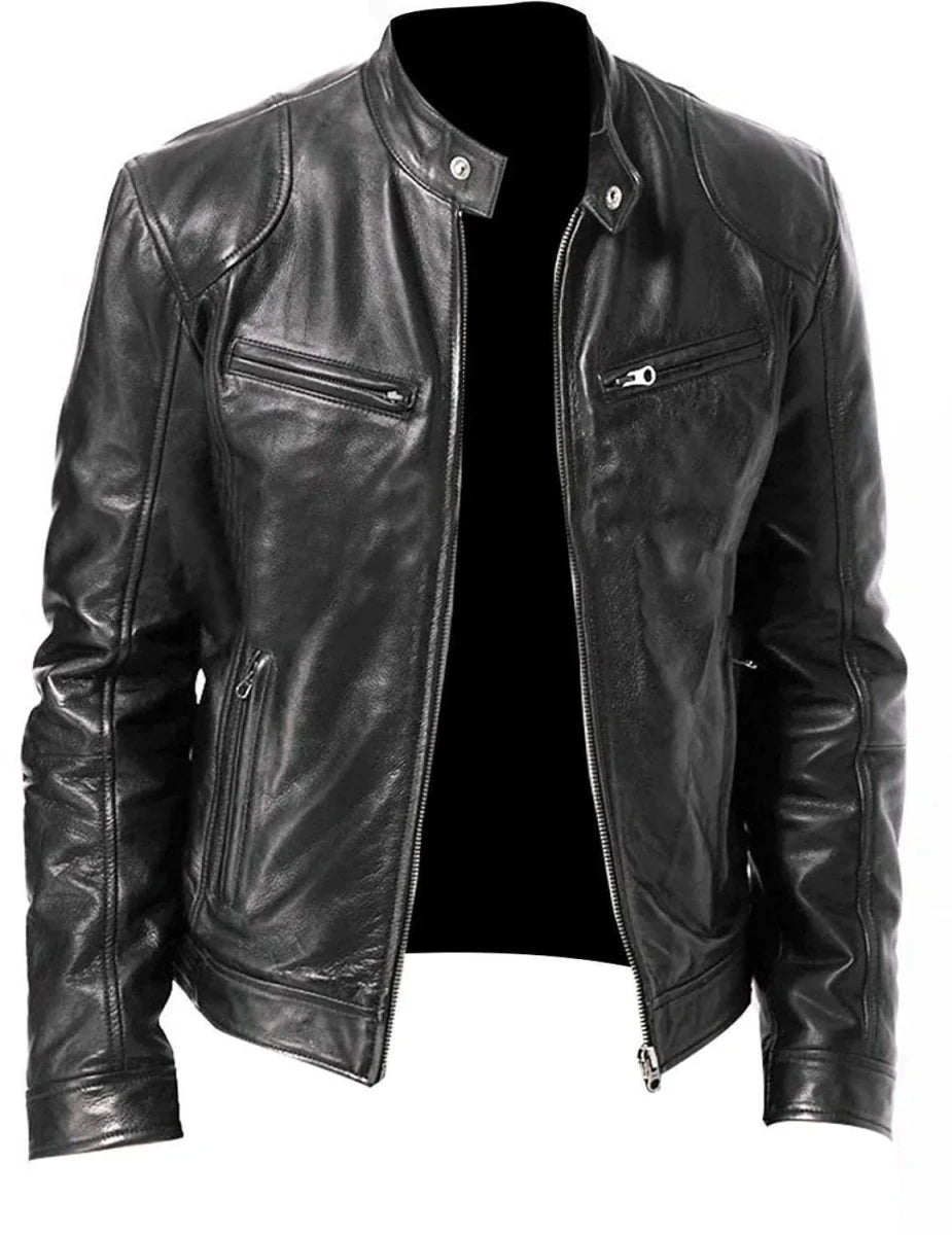 Men’s Faux Leather Stand-Collar Biker Jacket Men's Jackets