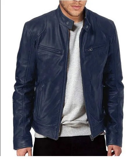 Men’s Faux Leather Stand-Collar Biker Jacket Men's Jackets
