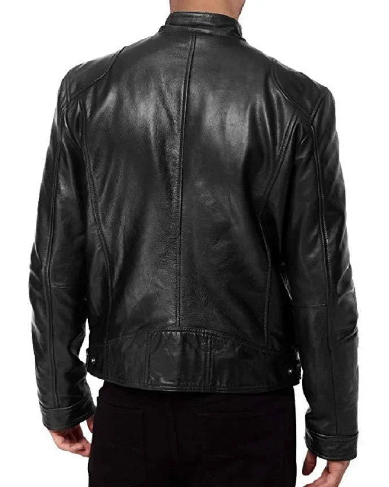 Men’s Faux Leather Stand-Collar Biker Jacket Men's Jackets
