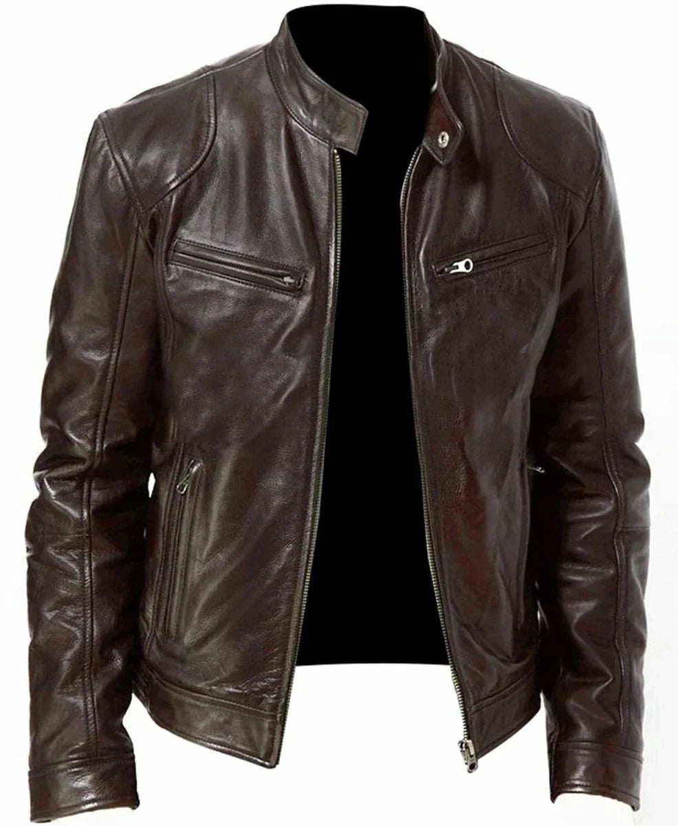 Men’s Faux Leather Stand-Collar Biker Jacket Men's Jackets