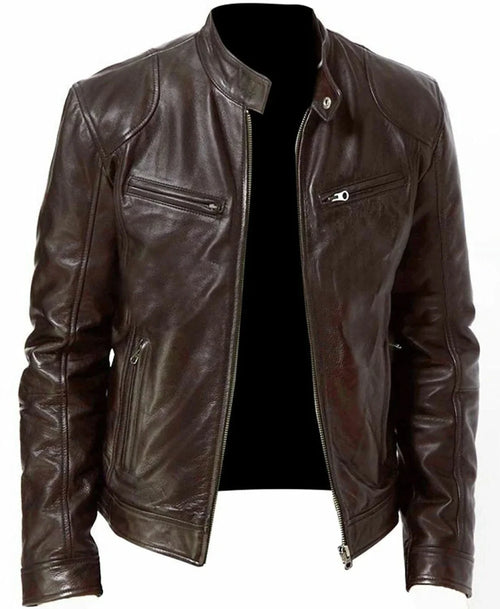 Men’s Faux Leather Stand-Collar Biker Jacket Men's Jackets