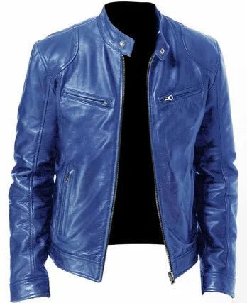 Men’s Faux Leather Stand-Collar Biker Jacket Men's Jackets