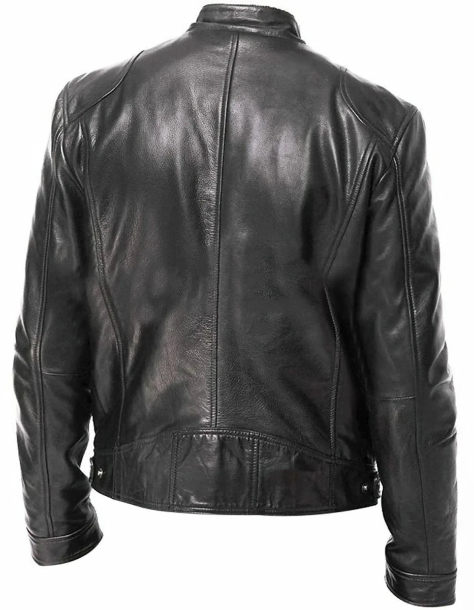 Men’s Faux Leather Stand-Collar Biker Jacket Men's Jackets