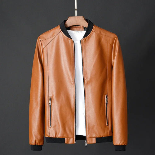 Men’s Faux Leather Zip-Up Bomber Jacket Men's Jackets
