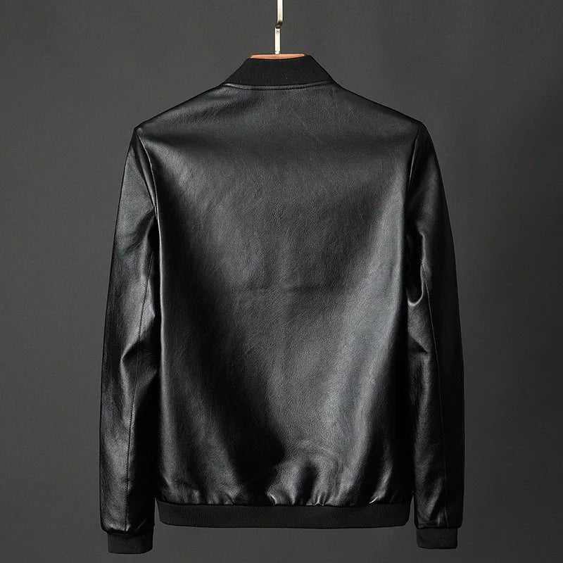 Men’s Faux Leather Zip-Up Bomber Jacket Men's Jackets