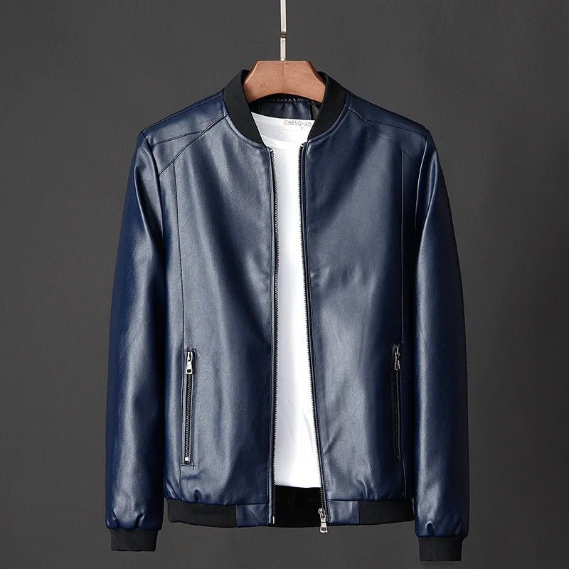 Men’s Faux Leather Zip-Up Bomber Jacket Men's Jackets
