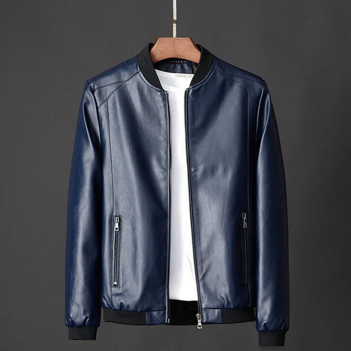 Men’s Faux Leather Zip-Up Bomber Jacket Men's Jackets