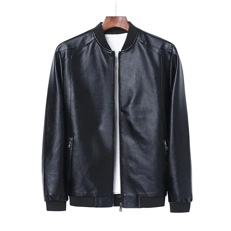 Men’s Faux Leather Zip-Up Bomber Jacket Men's Jackets