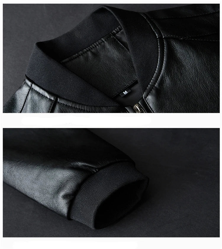 Men’s Faux Leather Zip-Up Bomber Jacket Men's Jackets