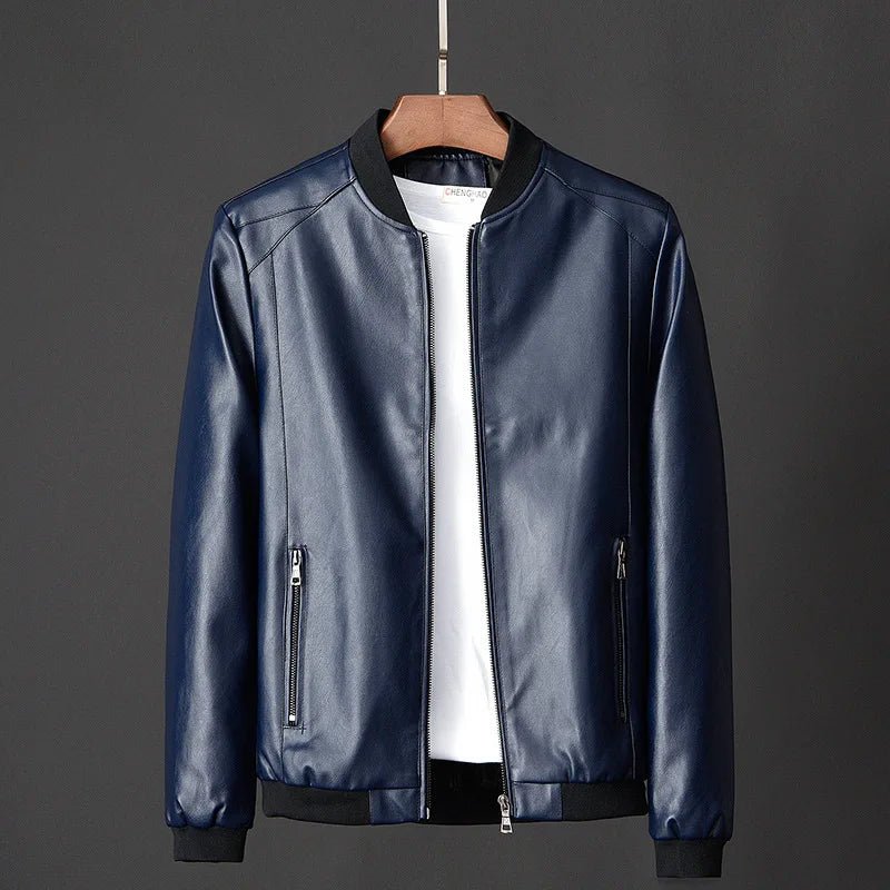 Men’s Faux Leather Zip-Up Bomber Jacket Men's Jackets