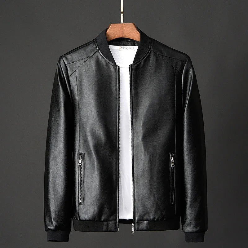 Men’s Faux Leather Zip-Up Bomber Jacket Men's Jackets