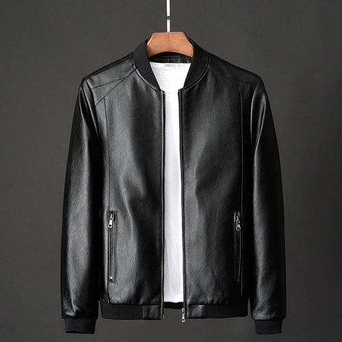 Men’s Faux Leather Zip-Up Bomber Jacket Men's Jackets