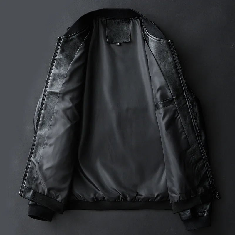 Men’s Faux Leather Zip-Up Bomber Jacket Men's Jackets