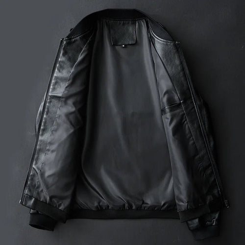 Men’s Faux Leather Zip-Up Bomber Jacket Men's Jackets