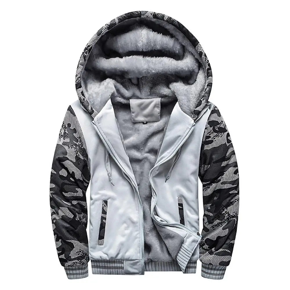 Men’s Fleece-Lined Camouflage Hooded Jacket Men's Jackets