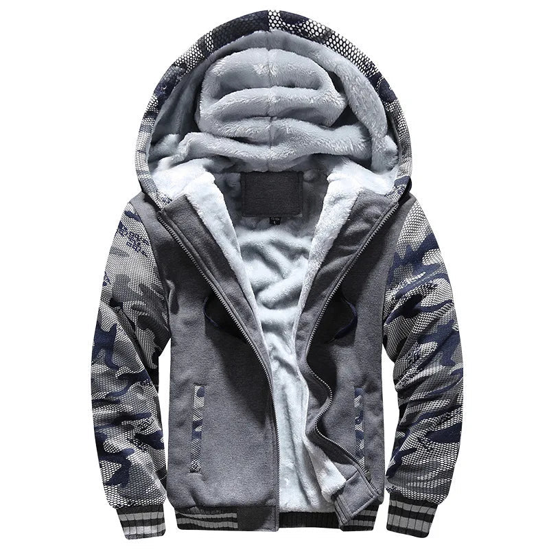 Men’s Fleece-Lined Camouflage Hooded Jacket Men's Jackets