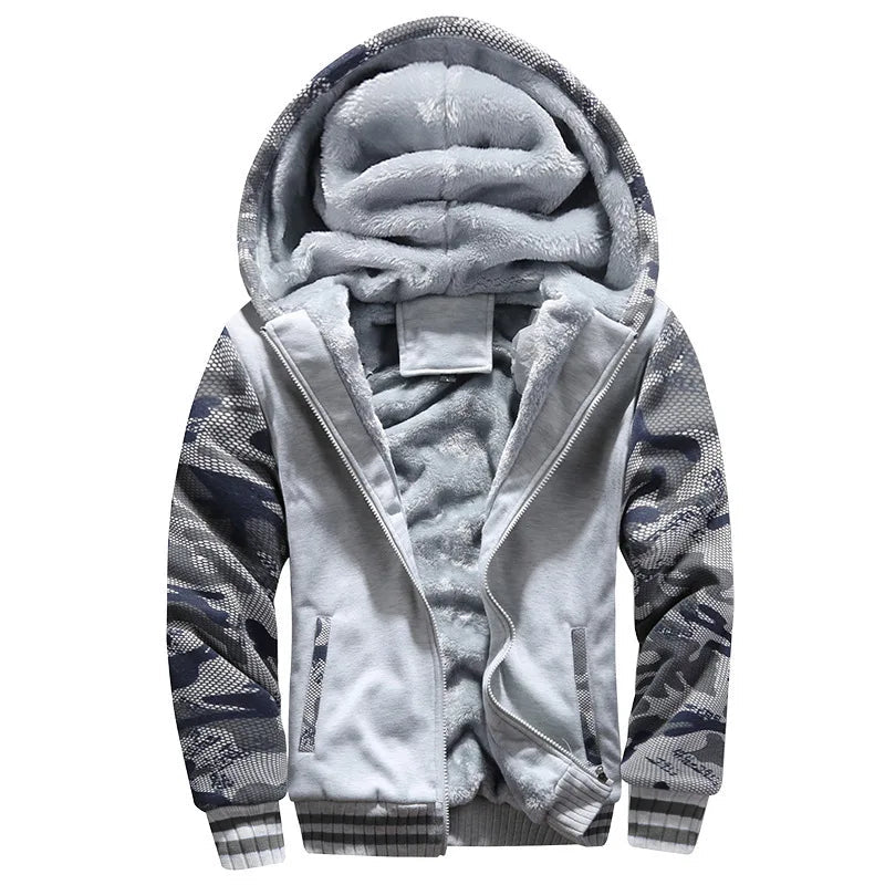 Men’s Fleece-Lined Camouflage Hooded Jacket Men's Jackets