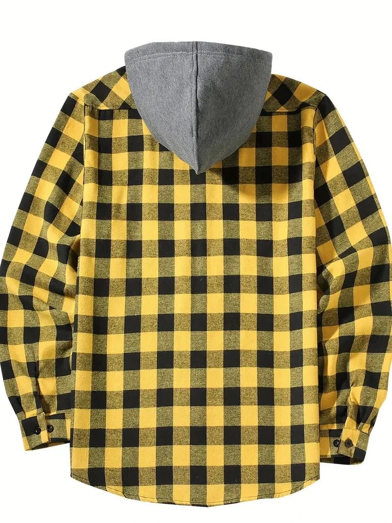 Men’s Hooded Plaid Button-Up Shirt Men's Shirts