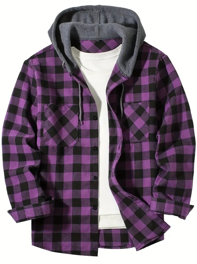 Men’s Hooded Plaid Button-Up Shirt Men's Shirts