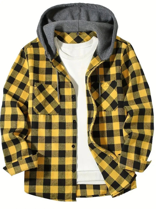 Men’s Hooded Plaid Button-Up Shirt Men's Shirts